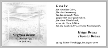 Todesanzeige von Siegfried Braun von WESTFÄLISCHER ANZEIGER