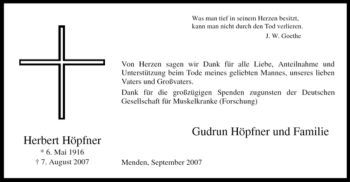 Todesanzeige von Herbert Höpfner von WESTFÄLISCHER ANZEIGER