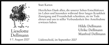 Todesanzeige von Lieselotte Dellmann von WESTFÄLISCHER ANZEIGER
