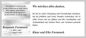 Todesanzeige von Benjamin Furmanek von WESTFÄLISCHER ANZEIGER