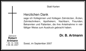 Todesanzeige von Robert Artmann von WESTFÄLISCHER ANZEIGER