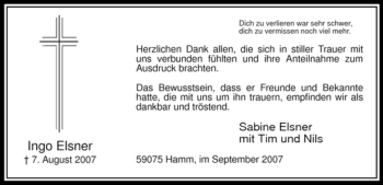 Todesanzeige von Ingo Elsner von WESTFÄLISCHER ANZEIGER