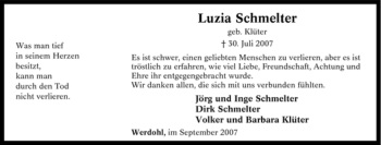 Todesanzeige von Luzia Schmelter von WESTFÄLISCHER ANZEIGER