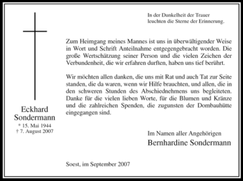 Todesanzeige von Eckhard Sondermann von WESTFÄLISCHER ANZEIGER
