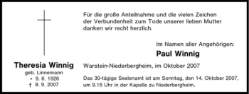 Todesanzeige von Wilhelm Hesse von WESTFÄLISCHER ANZEIGER