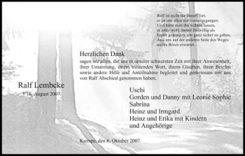 Todesanzeige von Ralf Lembcke von WESTFÄLISCHER ANZEIGER