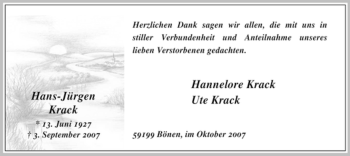 Todesanzeige von Hans-Jürgen Krack von WESTFÄLISCHER ANZEIGER