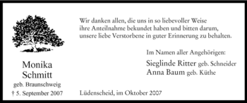 Todesanzeige von Monika Schmitt von WESTFÄLISCHER ANZEIGER