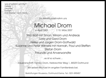 Todesanzeige von Michael Drom von WESTFÄLISCHER ANZEIGER