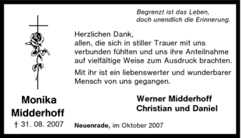 Todesanzeige von Monika Midderhoff von WESTFÄLISCHER ANZEIGER