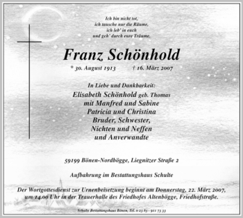 Todesanzeige von Franz Schönhold von WESTFÄLISCHER ANZEIGER