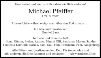 Todesanzeige von Michael Pfeiffer von WESTFÄLISCHER ANZEIGER