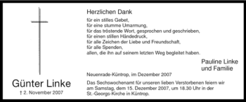 Todesanzeige von Günter Linke von WESTFÄLISCHER ANZEIGER
