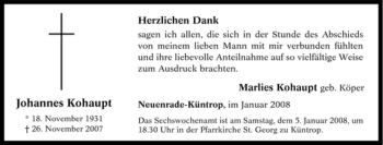Todesanzeige von Johannes Kohaupt von WESTFÄLISCHER ANZEIGER