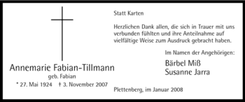 Todesanzeige von Annemarie Fabian-Tillmann von WESTFÄLISCHER ANZEIGER