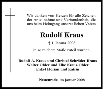 Todesanzeige von Rudolf Kraus von WESTFÄLISCHER ANZEIGER