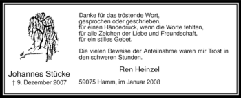 Todesanzeige von Johannes Stücke von WESTFÄLISCHER ANZEIGER