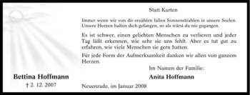 Todesanzeige von Bettina Hoffmann von WESTFÄLISCHER ANZEIGER