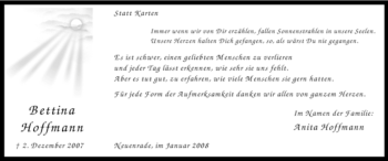 Todesanzeige von Bettina Hoffmann von WESTFÄLISCHER ANZEIGER