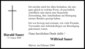 Todesanzeige von Harald Sauer von WESTFÄLISCHER ANZEIGER