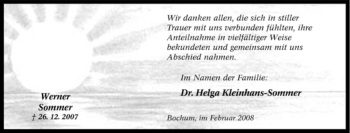 Todesanzeige von Werner Sommer von WESTFÄLISCHER ANZEIGER