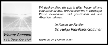 Todesanzeige von Werner Sommer von WESTFÄLISCHER ANZEIGER