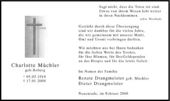 Todesanzeige von Charlotte Müchler von WESTFÄLISCHER ANZEIGER