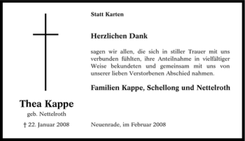 Todesanzeige von Thea Kappe von WESTFÄLISCHER ANZEIGER