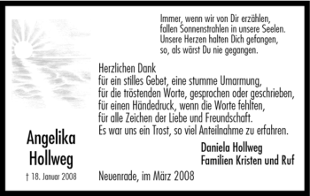 Todesanzeige von Angelika Hollweg von WESTFÄLISCHER ANZEIGER