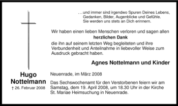 Todesanzeige von Hugo Nottelmann von WESTFÄLISCHER ANZEIGER