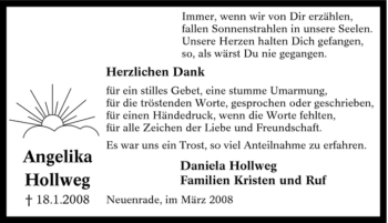 Todesanzeige von Angelika Hollweg von WESTFÄLISCHER ANZEIGER