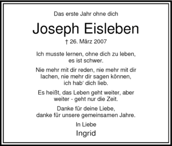 Todesanzeige von Joseph Eisleben von WESTFÄLISCHER ANZEIGER