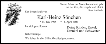 Todesanzeige von Karl-Heinz Sönchen von WESTFÄLISCHER ANZEIGER