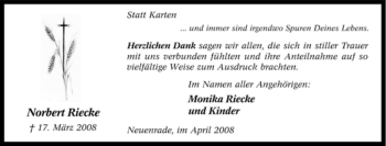 Todesanzeige von Norbert Riecke von WESTFÄLISCHER ANZEIGER