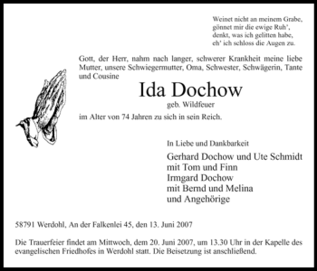 Todesanzeige von Ida Dochow von WESTFÄLISCHER ANZEIGER