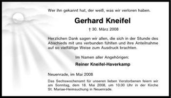 Todesanzeige von Gerhard Kneifel von WESTFÄLISCHER ANZEIGER