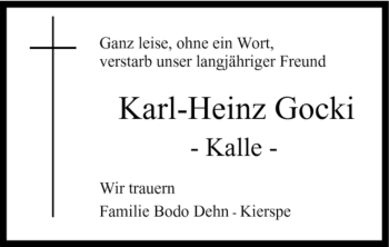 Todesanzeige von Karl-Heinz Gocki von WESTFÄLISCHER ANZEIGER