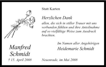 Todesanzeige von Manfred Schmidt von WESTFÄLISCHER ANZEIGER
