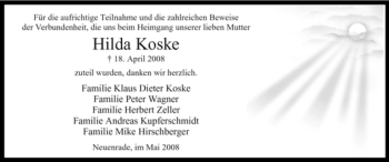 Todesanzeige von Hilda Koske von WESTFÄLISCHER ANZEIGER