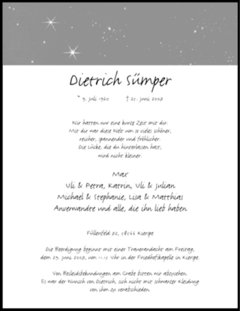 Todesanzeige von Dietrich Sümper von WESTFÄLISCHER ANZEIGER