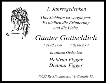 Todesanzeige von Günther Gottschlich von WESTFÄLISCHER ANZEIGER