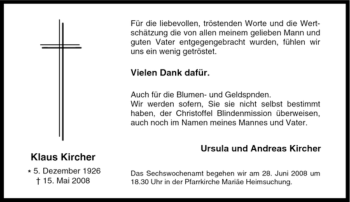 Todesanzeige von Klaus Kircher von WESTFÄLISCHER ANZEIGER