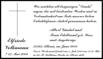 Todesanzeige von Elfriede Volkmann von WESTFÄLISCHER ANZEIGER