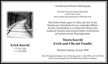 Todesanzeige von Erich Koerdt von WESTFÄLISCHER ANZEIGER