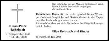 Todesanzeige von Klaus-Peter Rohrbach von WESTFÄLISCHER ANZEIGER