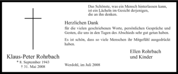 Todesanzeige von Klaus-Peter Rohrbach von WESTFÄLISCHER ANZEIGER