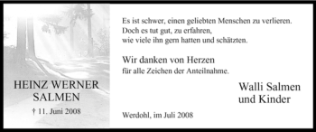 Todesanzeige von Heinz Werner Salmen von WESTFÄLISCHER ANZEIGER