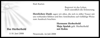 Todesanzeige von Ilse Herberhold von WESTFÄLISCHER ANZEIGER