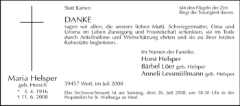Todesanzeige von Maria Helsper von WESTFÄLISCHER ANZEIGER
