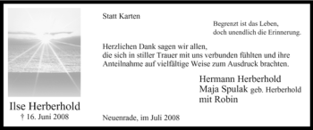 Todesanzeige von Ilse Herberhold von WESTFÄLISCHER ANZEIGER